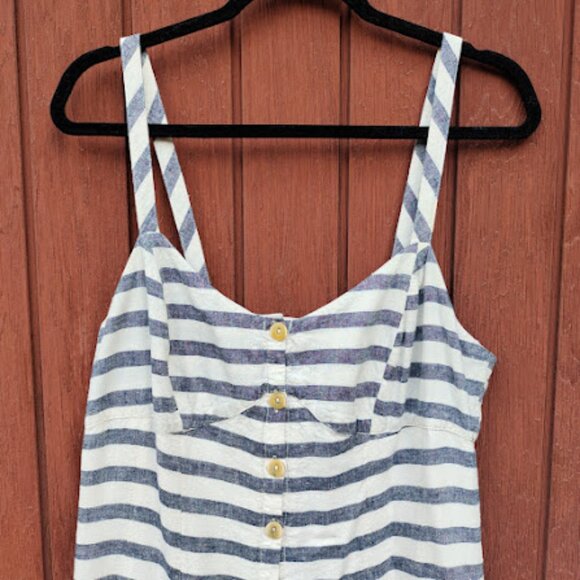 MAEVE ANTHROPOLOGIE | Linen Blend Striped Button Maxi Or Midi Dress Nautical 12P - Picture 5 of 16
